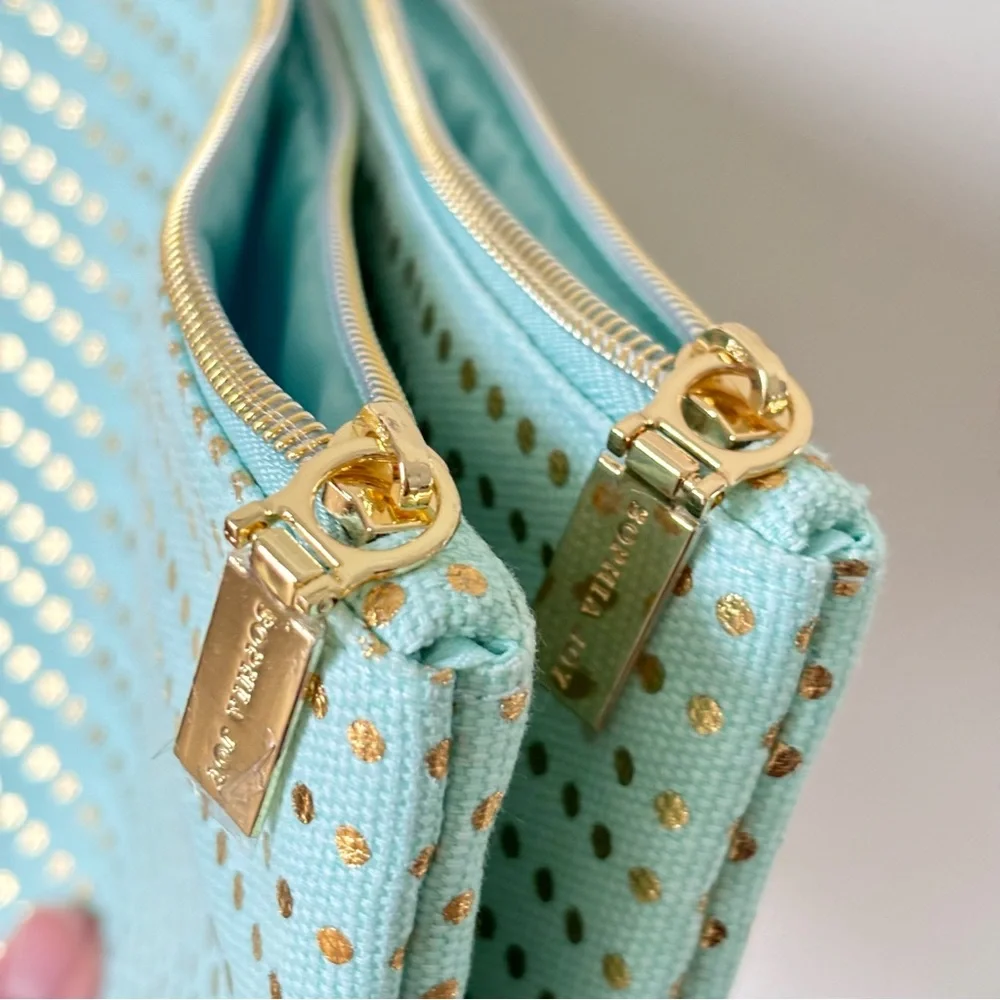 Sophia Joy Women's Set of Two Travel Bags Mint Green and Gold Polka Dots